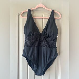 Black Lace One-Piece Swimsuit
